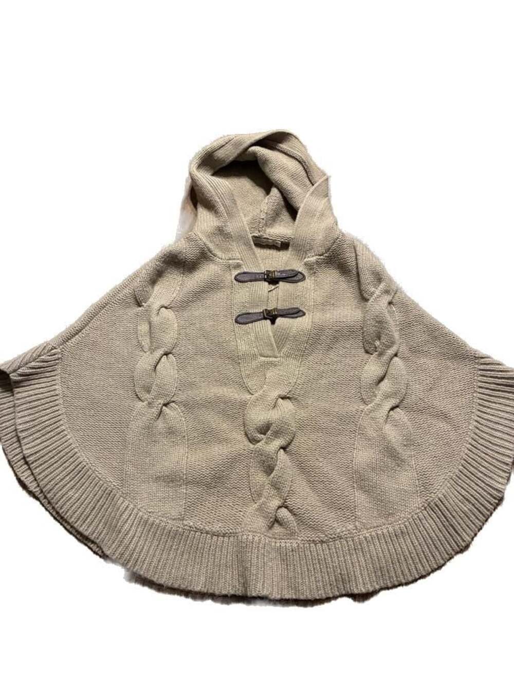 Hazel Cable Knit Hooded Poncho with Buckle Closures Size M